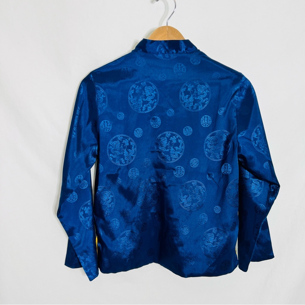 Traditional Chinese Tang Top, Blue and Yellow Reversible Blouse - Picture 8 of 16